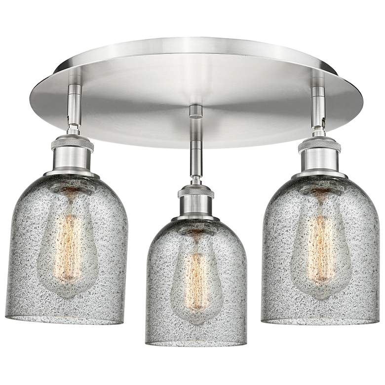 Image 1 Caledonia 16.75"W 3 Light Satin Nickel Flush Mount w/ Charcoal Glass S
