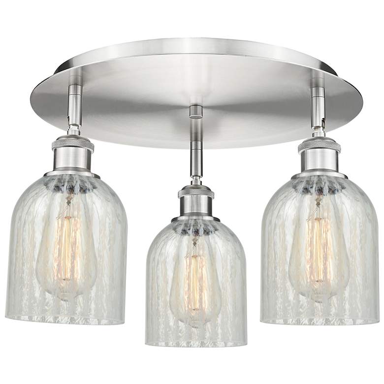 Image 1 Caledonia 16.75"W 3 Light Satin Nickel Flush Mount w/ Mouchette Glass