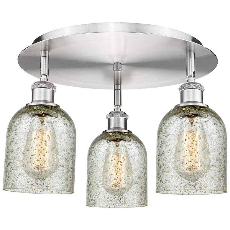 Image 1 Caledonia 16.75"W 3 Light Satin Nickel Flush Mount With Mica Glass Sha