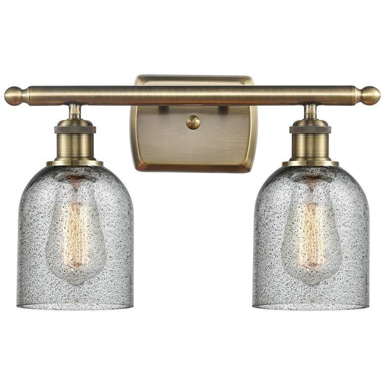 Image 1 Caledonia 16" 2-Light Antique Brass Bath Light w/ Charcoal Shade