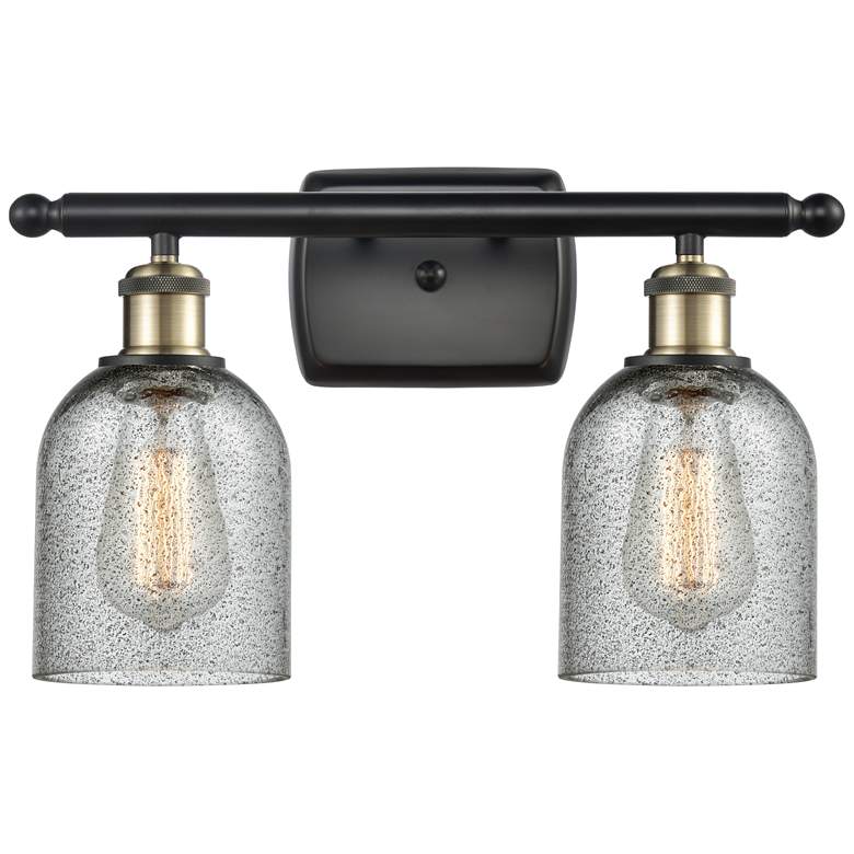 Image 1 Caledonia 16" 2-Light Black Antique Brass Bath Light w/ Charcoal Shade