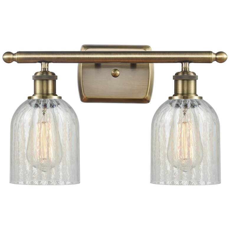 Image 1 Caledonia 16"W 2 Light Antique Brass Bath Vanity Light w/ Mouchette Sh