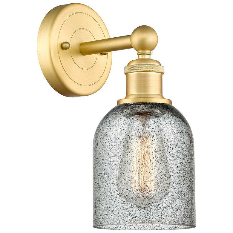 Image 1 Caledonia 2.2 inch High Satin Gold Sconce With Charcoal Shade