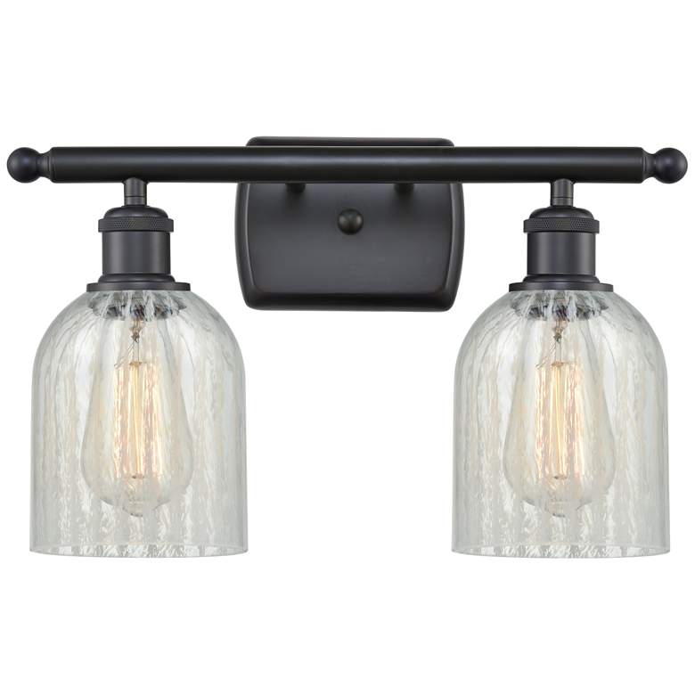 Image 1 Caledonia 2 Light 16" LED Bath Light - Matte Black - Mouchette Shade