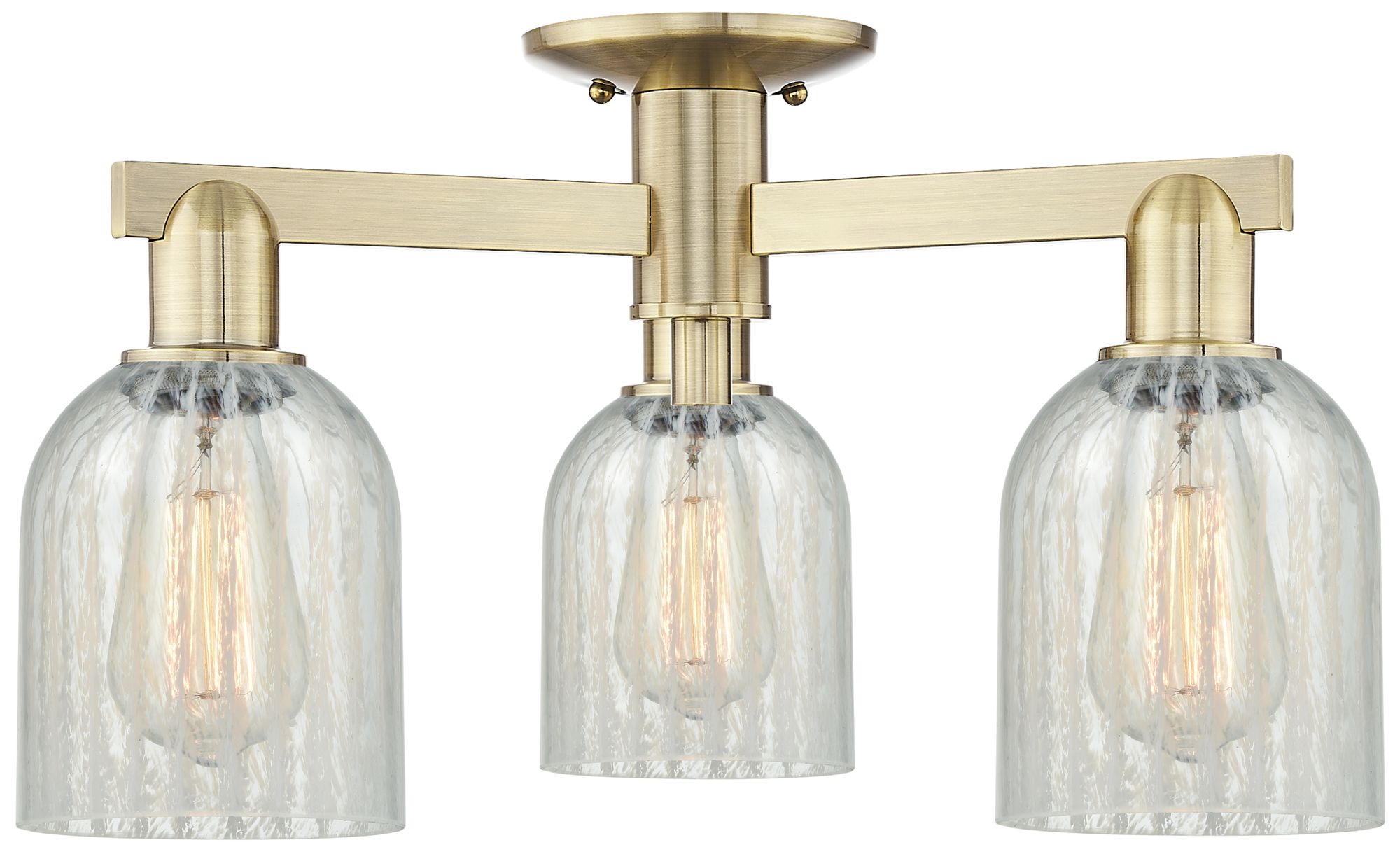 Caledonia 23"W 3-Light Antique Brass Semi-Flush Mount w/ Mouchette Sha