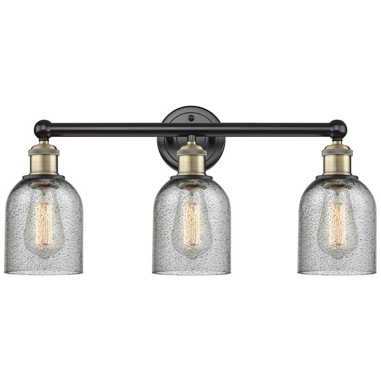 Image 1 Caledonia 23"W 3 Light Black Antique Brass Bath Light With Charcoal Sh