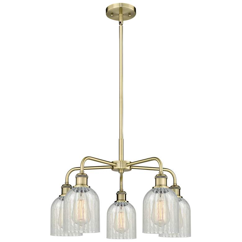Image 1 Caledonia 23"W 5 Light Antique Brass Stem Chandelier w/ Mouchette Shad