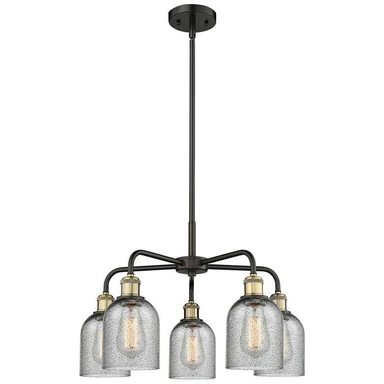 Image 1 Caledonia 23"W 5 Light Black Brass Stem Hung Chandelier With Charcoal