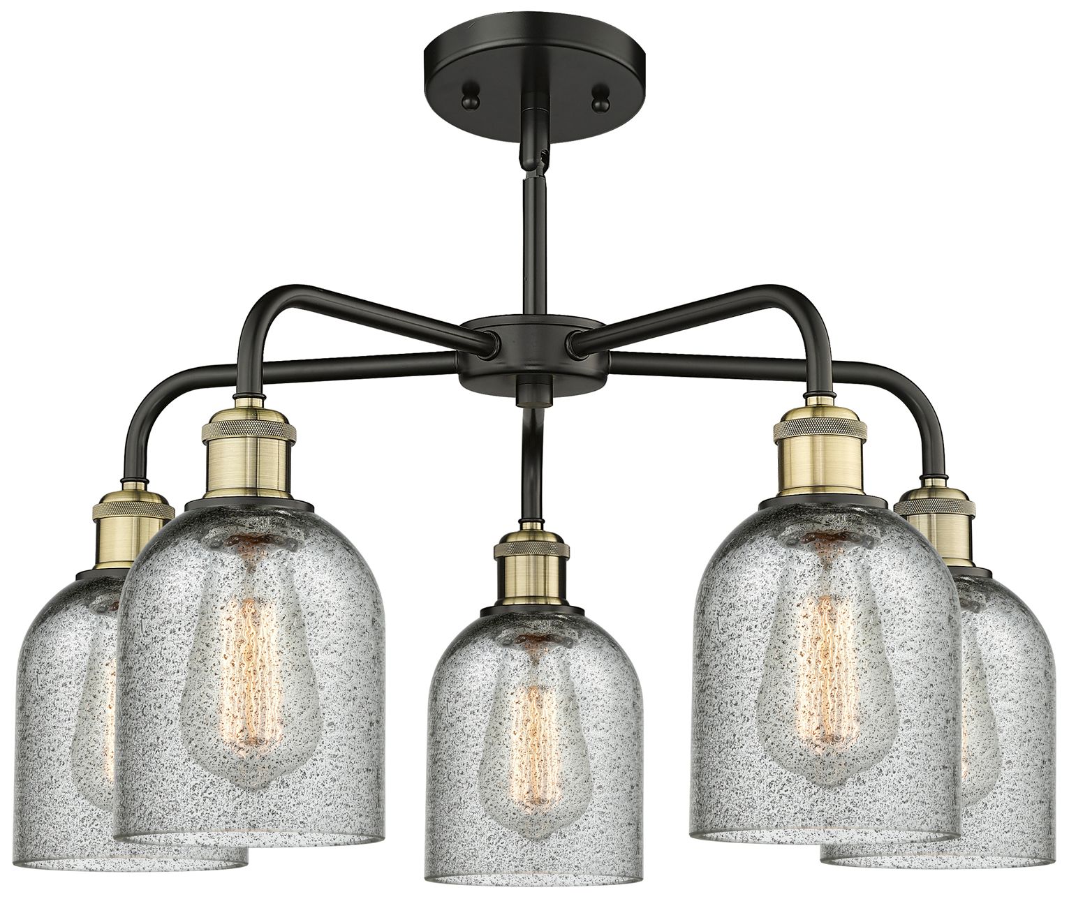 Image 2 Caledonia 23"W 5 Light Black Brass Stem Hung Chandelier With Charcoal  more views