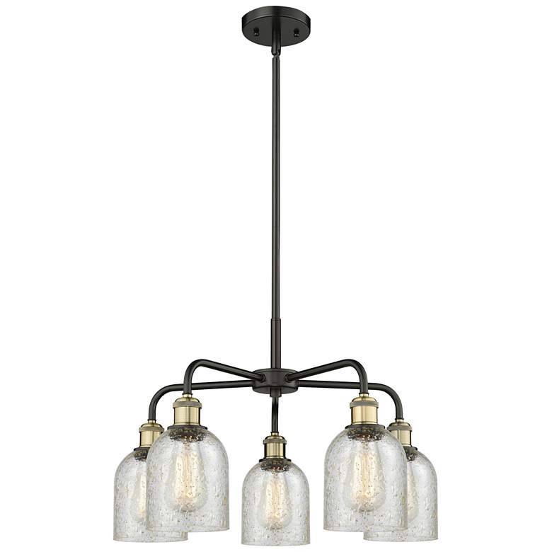 Image 1 Caledonia 23"W 5 Light Black Brass Stem Hung Chandelier With Mica Shad