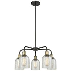 Caledonia 23&quot;W 5 Light Black Brass Stem Hung Chandelier With Mica Shad