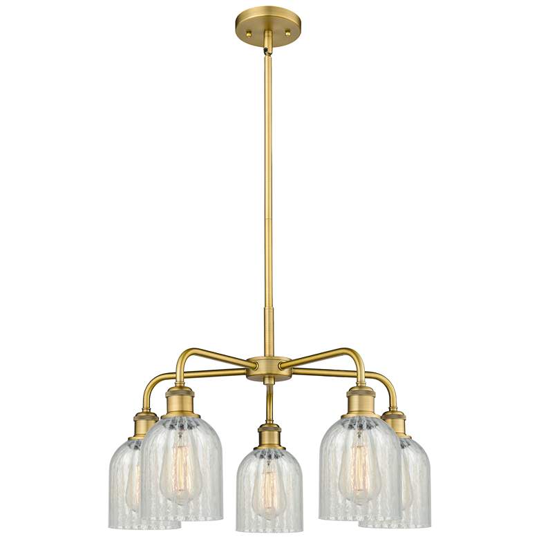 Image 1 Caledonia 23"W 5 Light Brushed Brass Stem Chandelier w/ Mouchette Shad