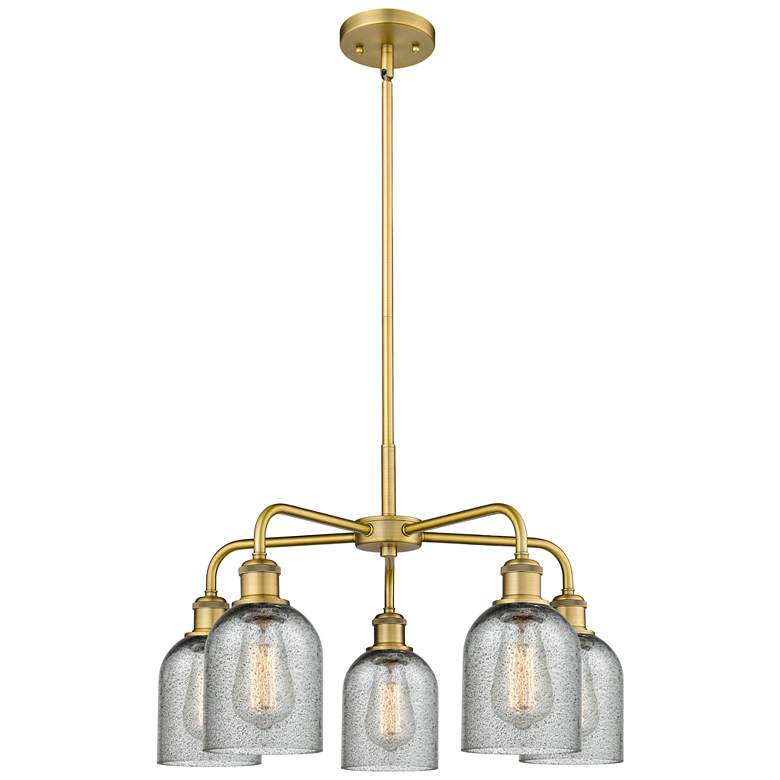 Image 1 Caledonia 23"W 5 Light Brushed Brass Stem Hung Chandelier w/ Charcoal