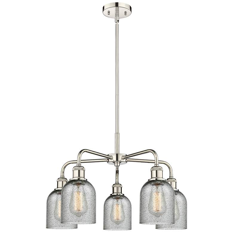 Image 1 Caledonia 23"W 5 Light Polished Nickel Stem Chandelier w/ Charcoal Sha