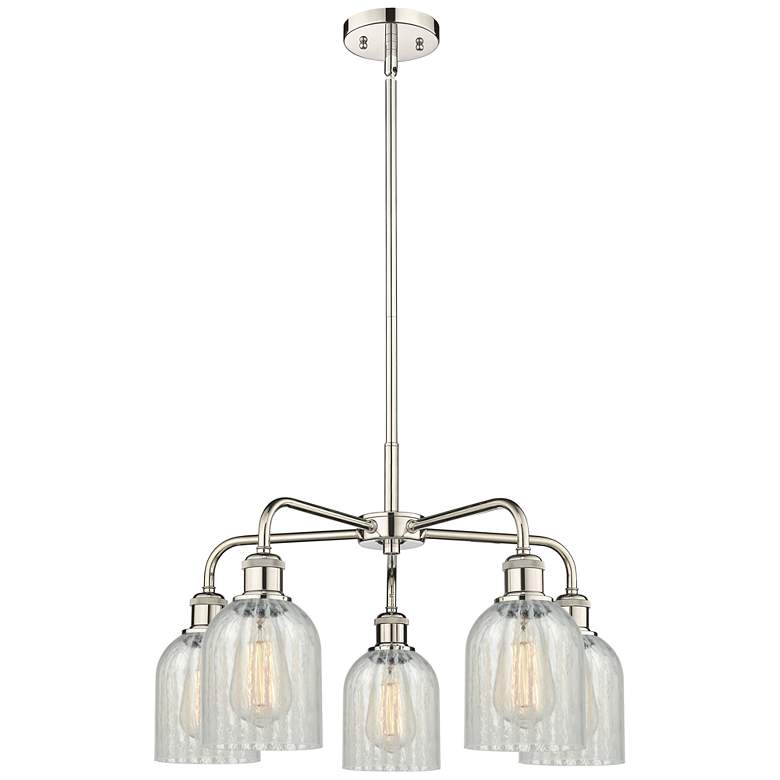 Image 1 Caledonia 23"W 5 Light Polished Nickel Stem Chandelier w/ Mouchette Sh