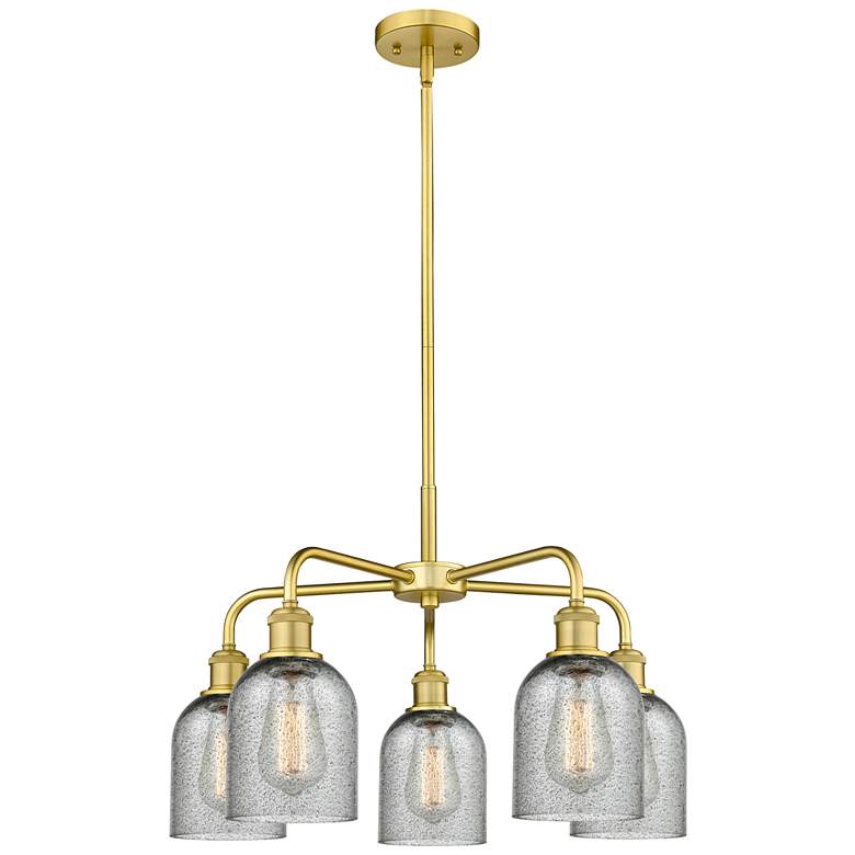 Image 1 Caledonia 23"W 5 Light Satin Gold Stem Hung Chandelier With Charcoal S