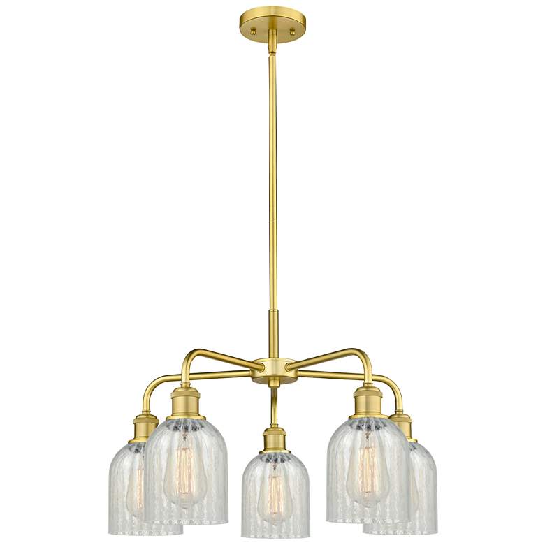 Image 1 Caledonia 23"W 5 Light Satin Gold Stem Hung Chandelier With Mouchette