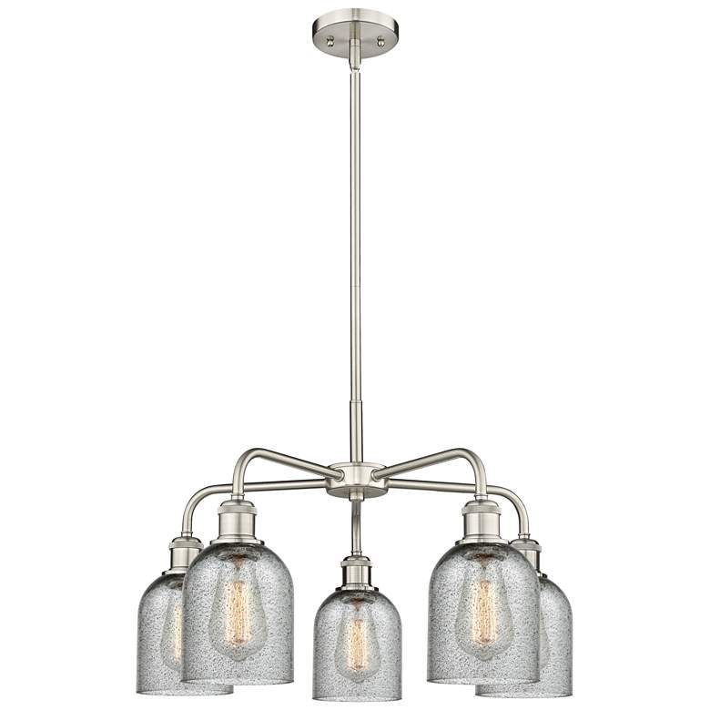 Image 1 Caledonia 23"W 5 Light Satin Nickel Stem Hung Chandelier w/ Charcoal S