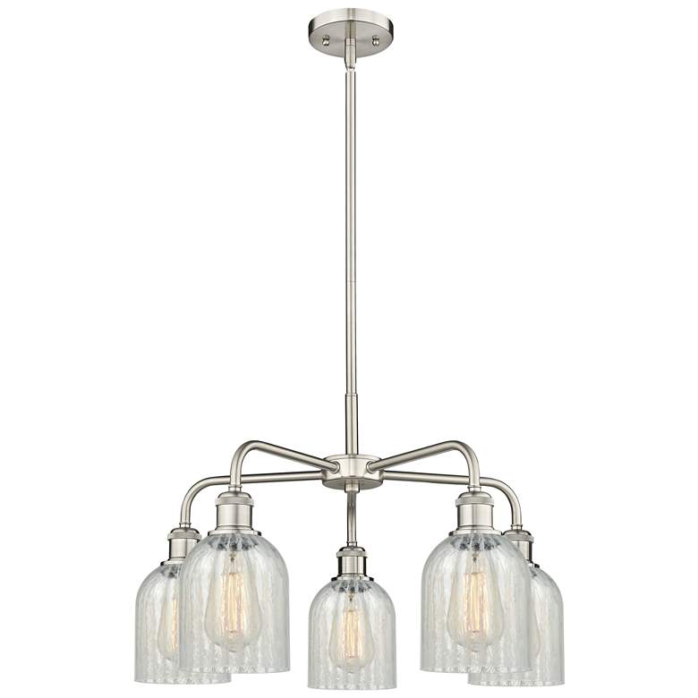 Image 1 Caledonia 23"W 5 Light Satin Nickel Stem Hung Chandelier w/ Mouchette