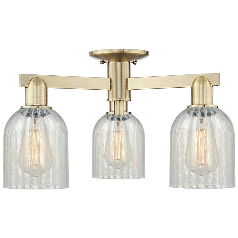 Image 1 Caledonia 23"W 3-Light Antique Brass Semi-Flush Mount w/ Mouchette Shade