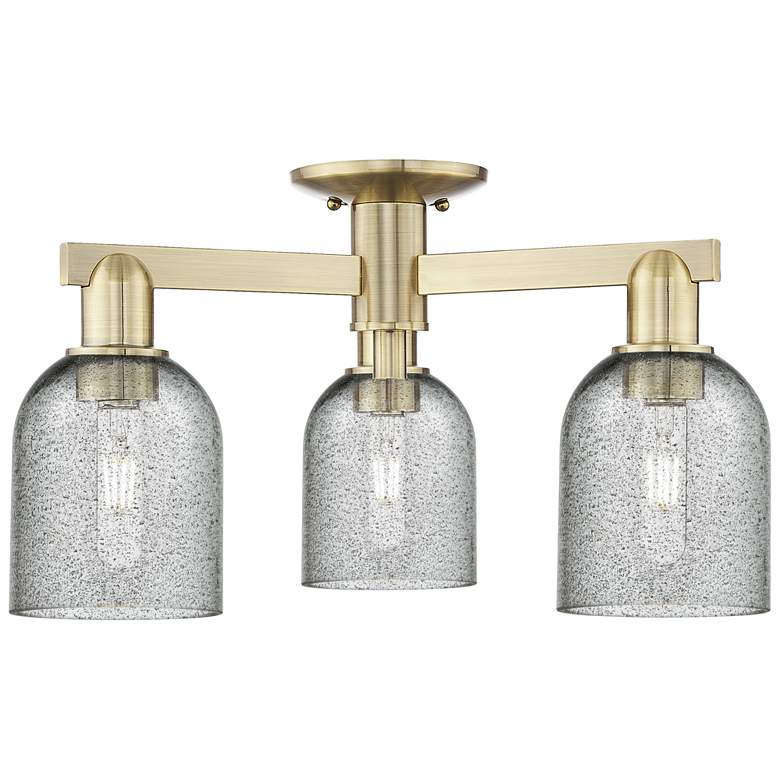 Image 1 Caledonia 23" Wide 3-Light Antique Brass Semi-Flush Mount w/ Charcoal Shade