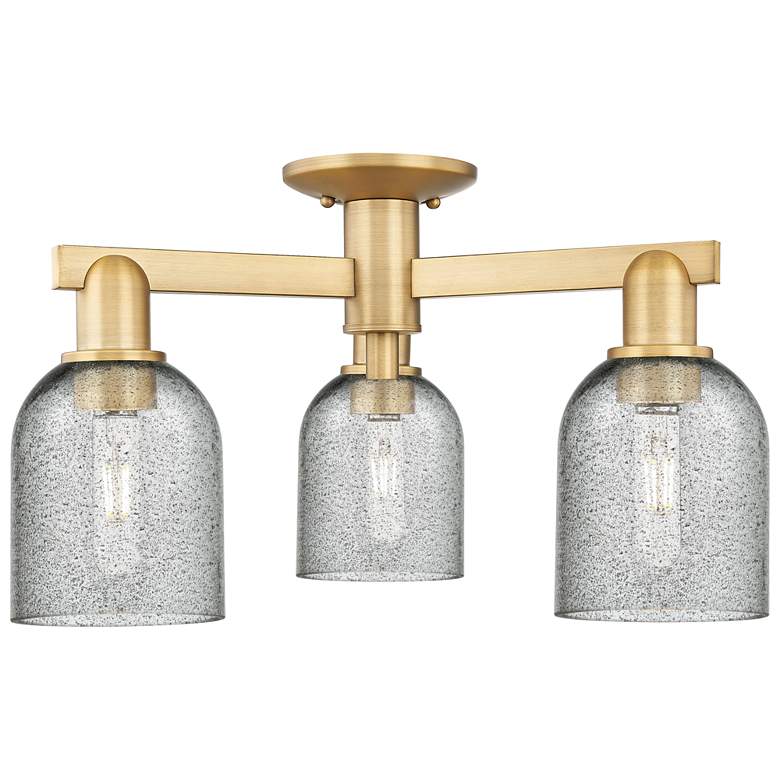 Image 1 Caledonia 23" Wide 3-Light Brushed Brass Semi-Flush Mount w/ Charcoal Shade