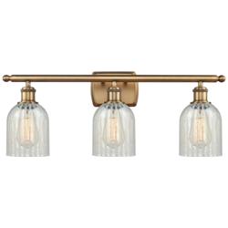 Caledonia 26"W 3 Light Brushed Brass Bath Vanity Light w/ Mouchette Sh