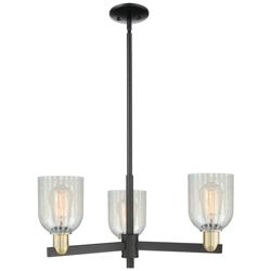 Caledonia 27"W 3-Light Black Antique Brass Chandelier w/ Mouchette Shade