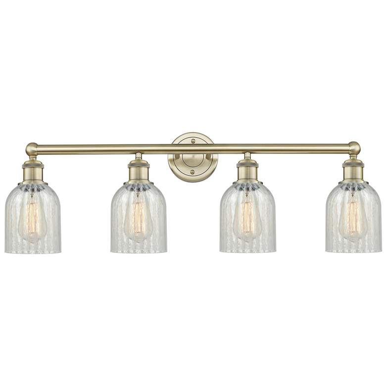 Image 1 Caledonia 32"W 4 Light Antique Brass Bath Vanity Light With Mouchette