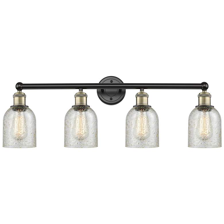Image 1 Caledonia 32"W 4 Light Black Antique Brass Bath Light With Mica Shade