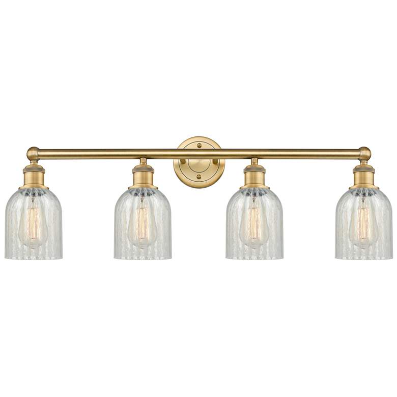 Image 1 Caledonia 32"W 4 Light Brushed Brass Bath Vanity Light With Mouchette