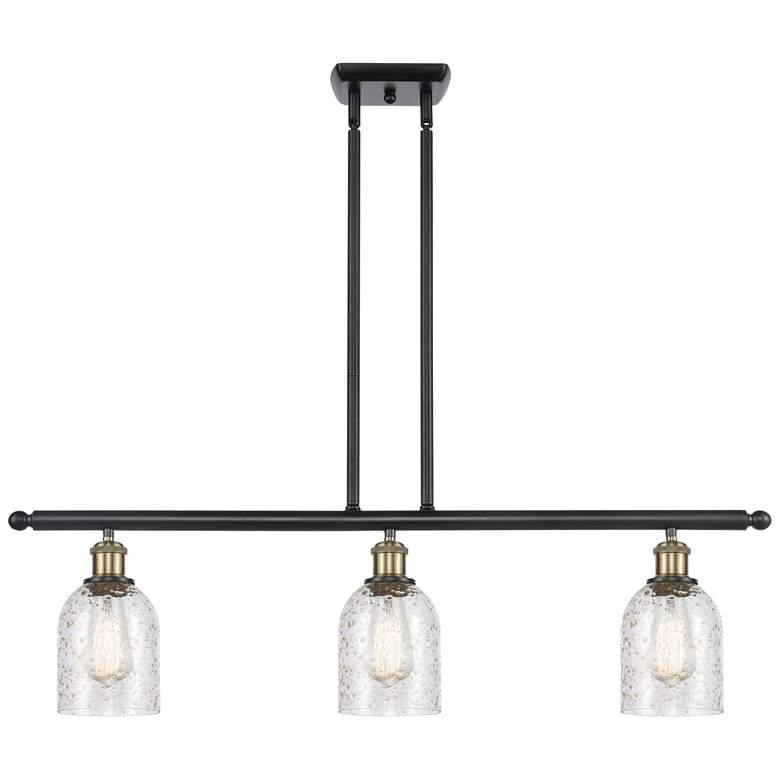 Image 1 Caledonia 36" Wide 3 Light Black Brass Stem Hung Island Light w/ Mica