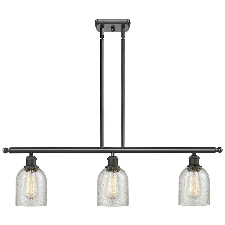 Image 1 Caledonia 36" Wide 3 Light Bronze Stem Hung Island Light w/ Mica Shade