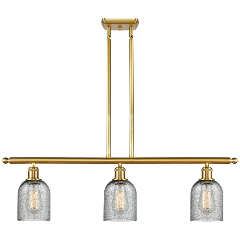 Image 1 Caledonia 36" Wide 3 Light Gold Stem Hung Island Light w/ Charcoal Sha