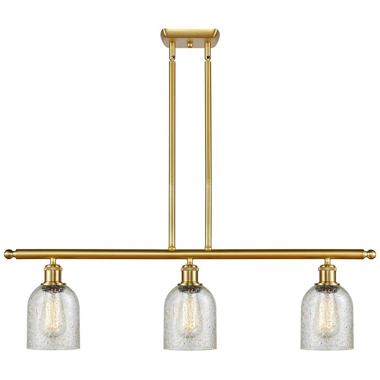 Image 1 Caledonia 36" Wide 3 Light Satin Gold Stem Hung Island Light w/ Mica S