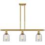 Caledonia 36" Wide 3 Light Satin Gold Stem Hung Island Light w/ Mica S