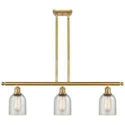 Caledonia 36" Wide 3 Light Satin Gold Stem Hung Island Light w/ Mica S