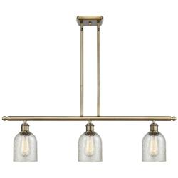Caledonia 36"W 3 Light Antique Brass Stem Hung Island Light w/ Mica Sh