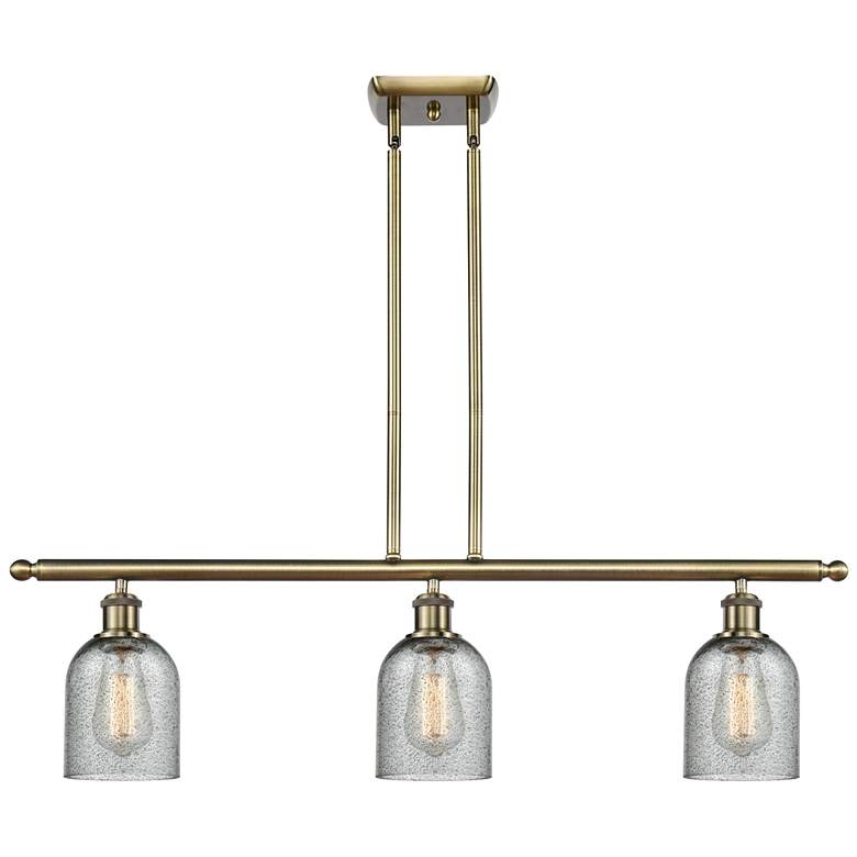 Image 1 Caledonia 36"W 3 Light Antique Brass Stem Island Light w/ Charcoal Sha