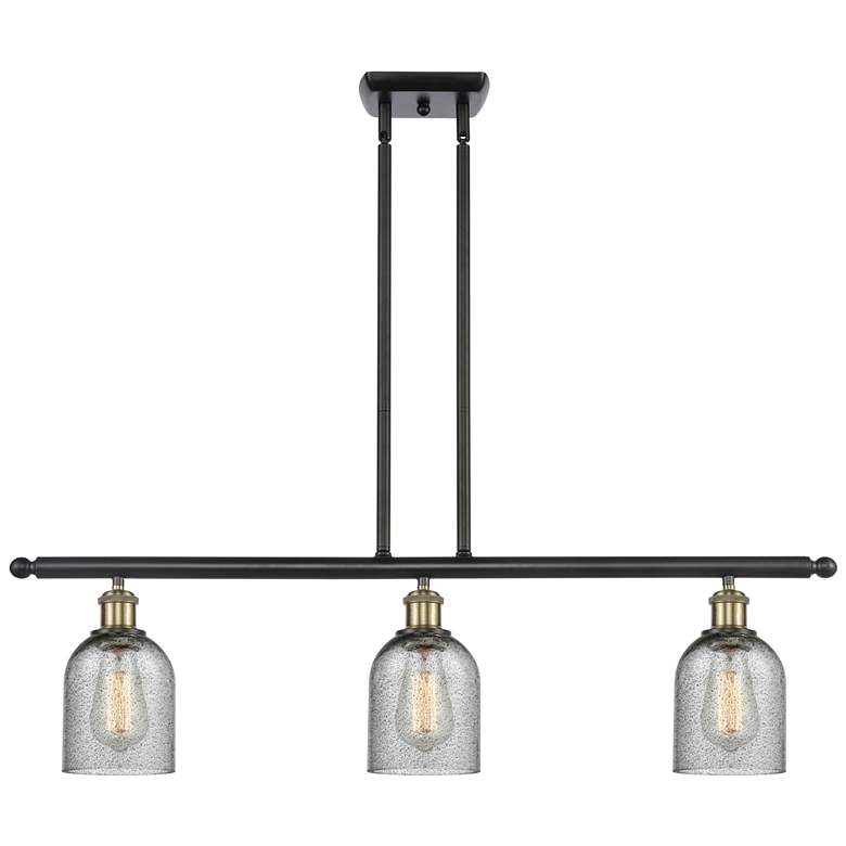 Image 1 Caledonia 36"W 3 Light Black Brass Stem Hung Island Light w/ Charcoal
