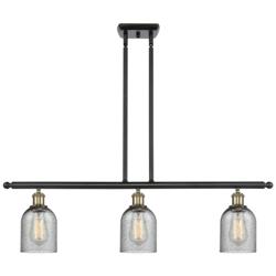 Caledonia 36"W 3 Light Black Brass Stem Hung Island Light w/ Charcoal