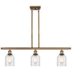 Caledonia 36"W 3 Light Brushed Brass Stem Hung Island Light w/ Mica Sh