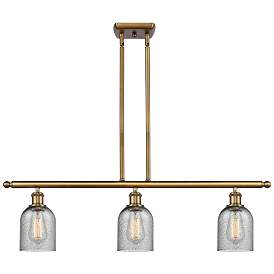 Image1 of Caledonia 36"W 3 Light Brushed Brass Stem Island Light w/ Charcoal Sha