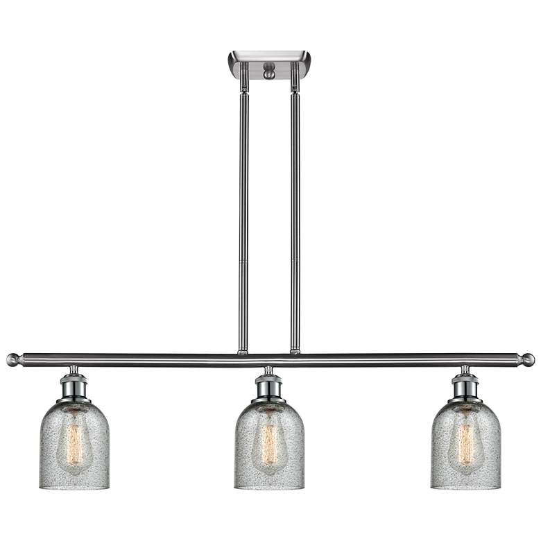 Image 1 Caledonia 36"W 3 Light Brushed Nickel Stem Island Light w/ Charcoal Sh