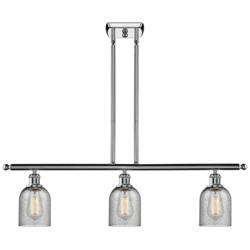 Caledonia 36"W 3 Light Chrome Stem Hung Island Light w/ Charcoal Shade