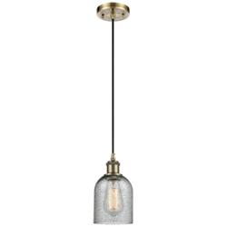 Caledonia 5" Antique Brass Cord Hung Mini Pendant w/ Charcoal Shade