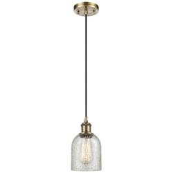 Caledonia 5" Antique Brass Cord Hung Mini Pendant w/ Mica Shade