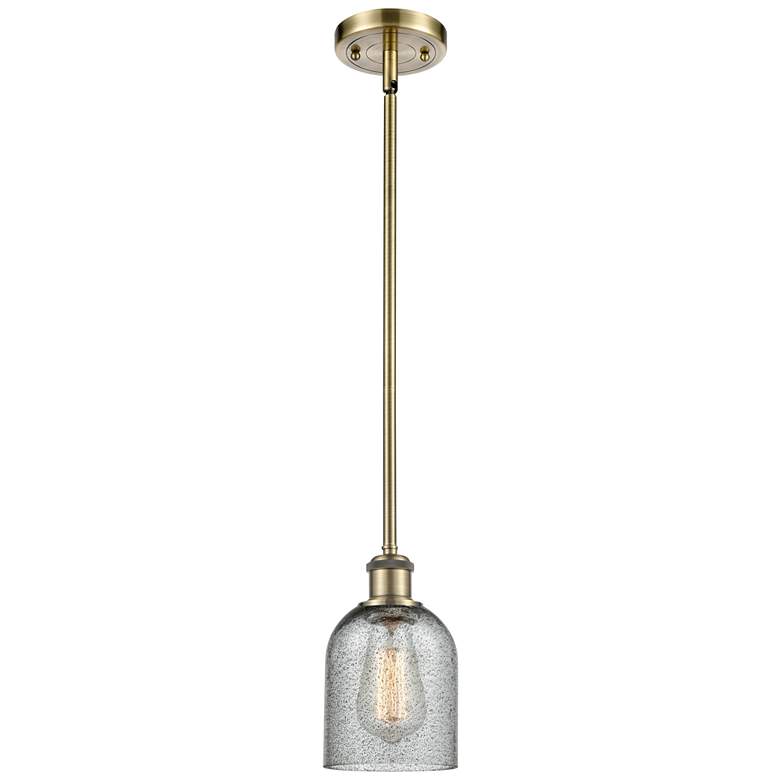 Image 1 Caledonia 5" Antique Brass Mini Pendant w/ Charcoal Shade