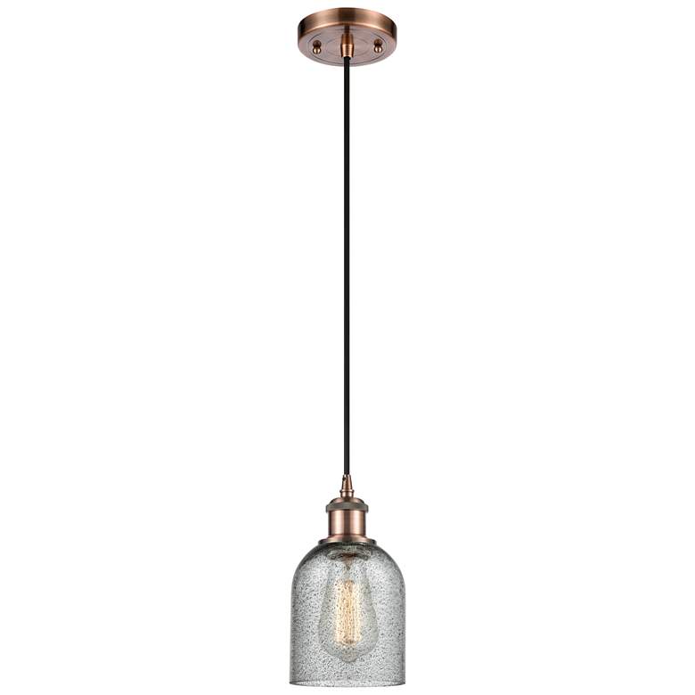 Image 1 Caledonia 5" Antique Copper Cord Hung Mini Pendant w/ Charcoal Shade