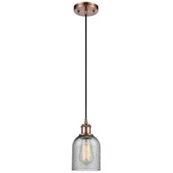 Caledonia 5" Antique Copper Cord Hung Mini Pendant w/ Charcoal Shade